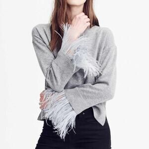 J.Crew Wool Blend Feather Cuff Sweater Gray Boatneck Small Holiday Party